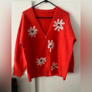 Cozy Red Floral Women's Cardigan